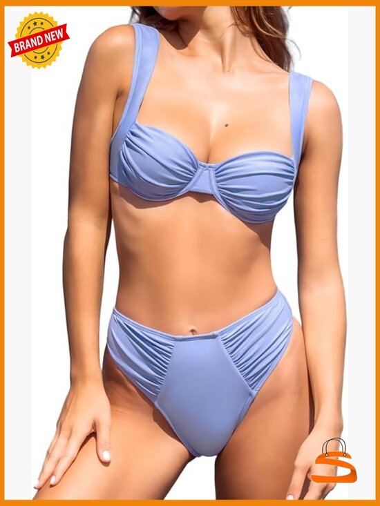 Other - Women's Sweetheart Neck Underwire Bikini Set High Rise Ruched Full Coverage